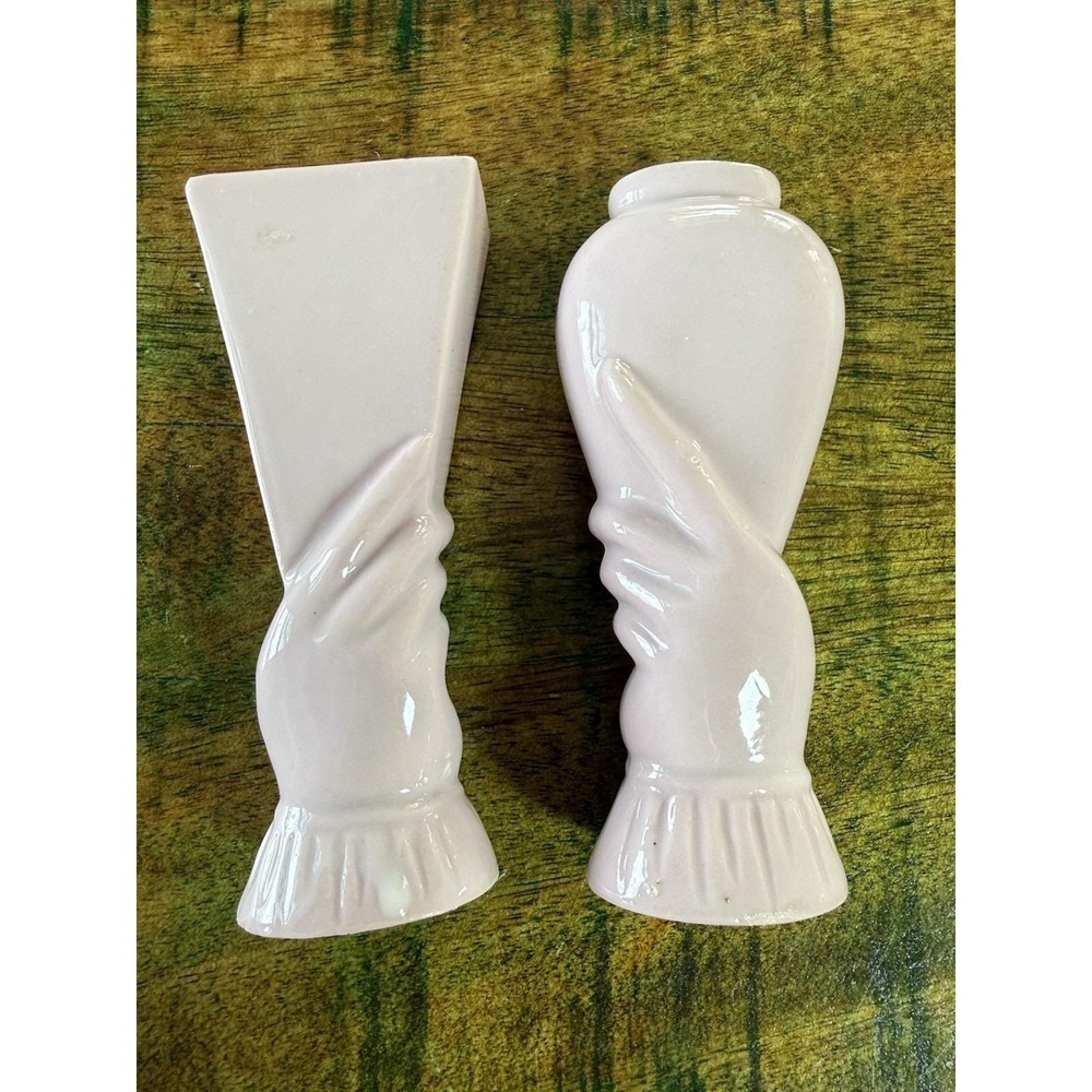 Pair Royal Japan Hand Holding Vases Pink Rose Hand Painted Ceramic Vintage decor - Picture 5 of 6